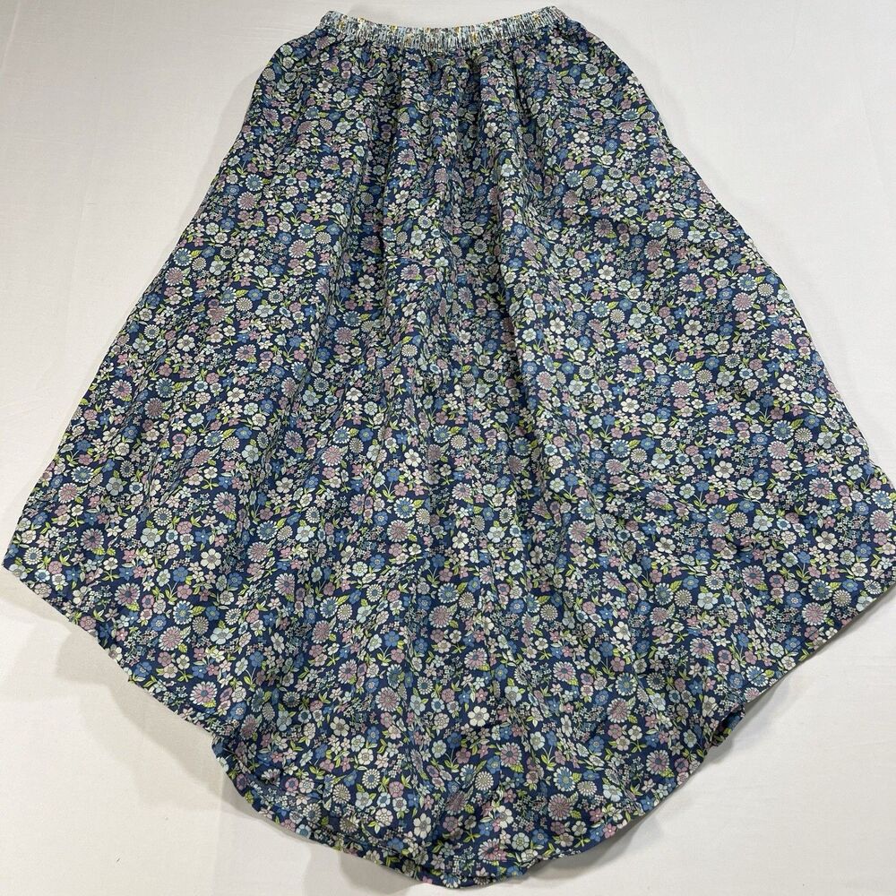 American Eagle Floral High Low Midi Skirt XS Elastic Waist Boho Cottagecore Blue